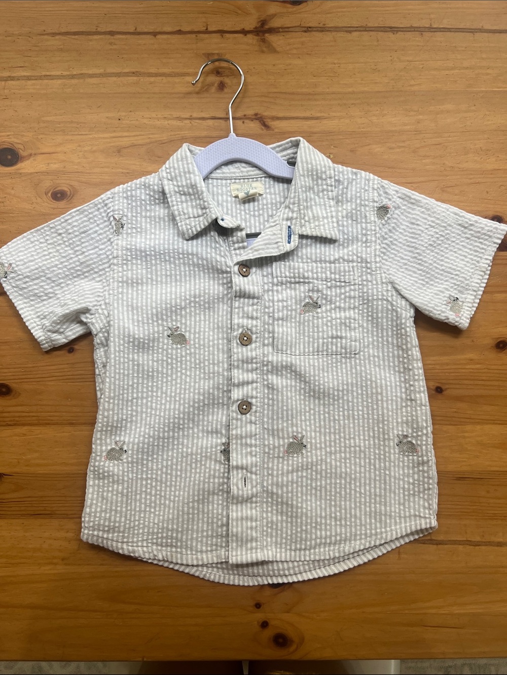 Blue Rooster Kids Short-Sleeve Button-Down with Bunny Embroidery